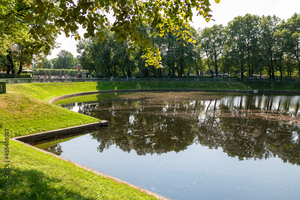 Karpiev Pond, Lake in the Summer Garden of St. Petersburg Karpiev Pond, Lake in the Summer Garden of St. Petersburg