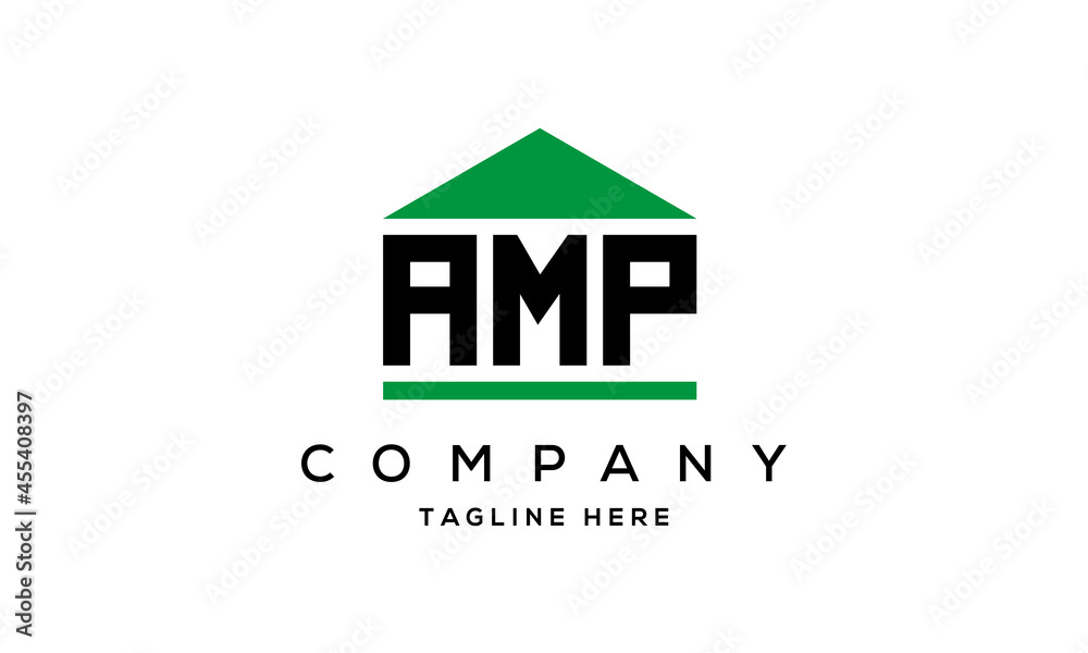 AMP three letter house for real estate logo design