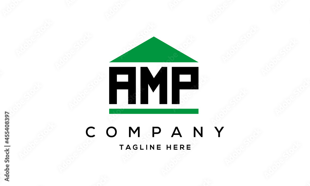 AMP three letter house for real estate logo design AMP three letter house for real estate logo design
