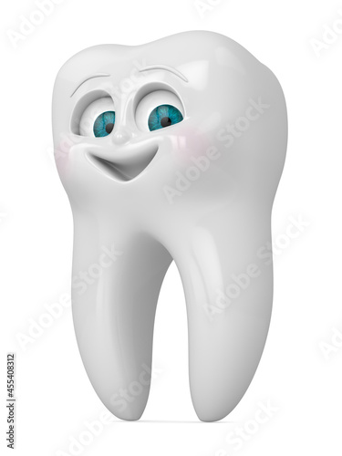 3D render of cartoon Mr Tooth isolated over white background