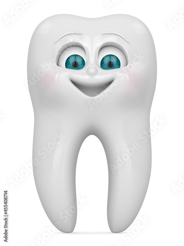 3D render of cartoon Mr Tooth looking down from above isolated over white background