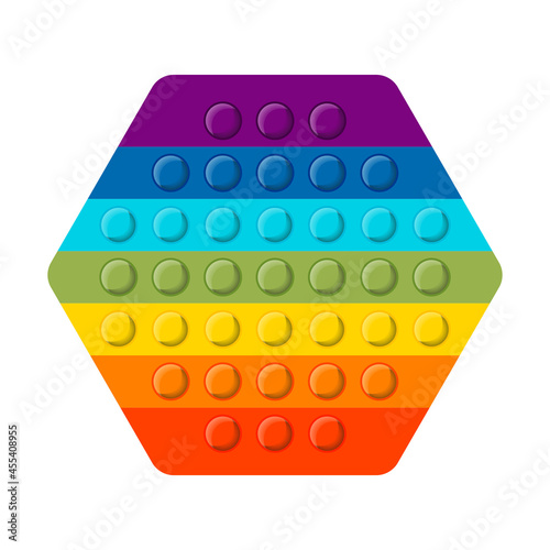 Funny Pop it fidget sensory toy jump. Isolated on white background. Rainbow colors.