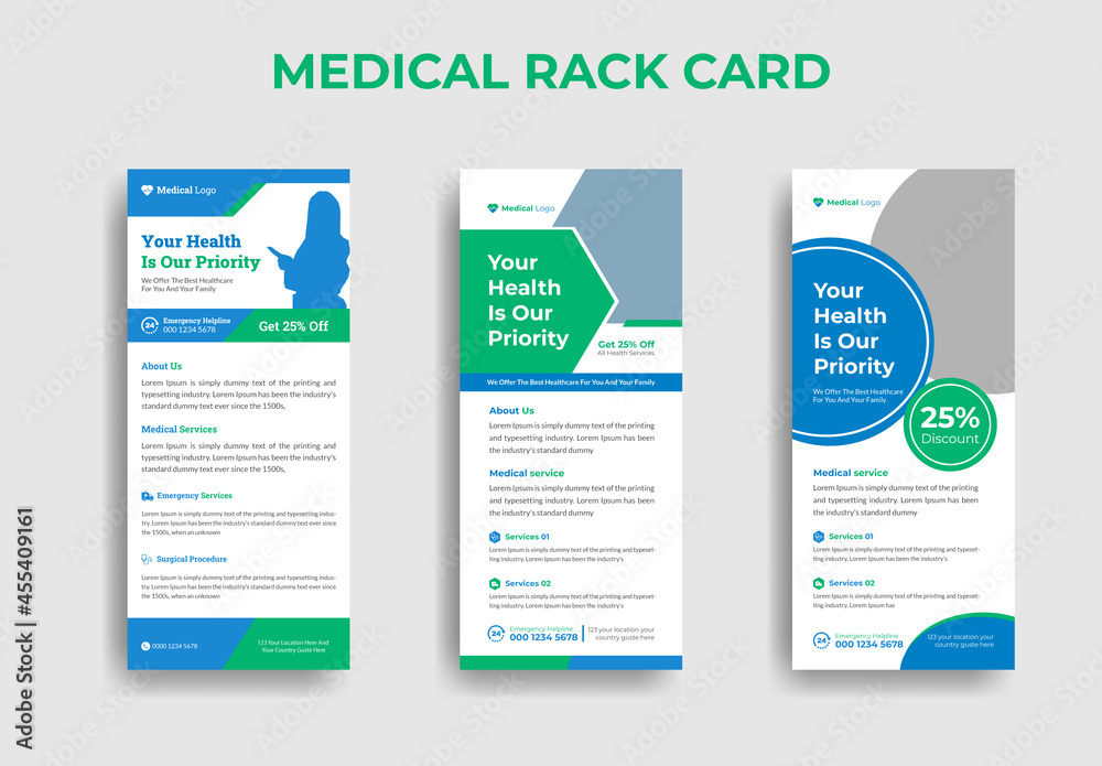 Medical dl rack card template, Creative Concept Medical Health Care rack card or DL Flyer or banner layout.