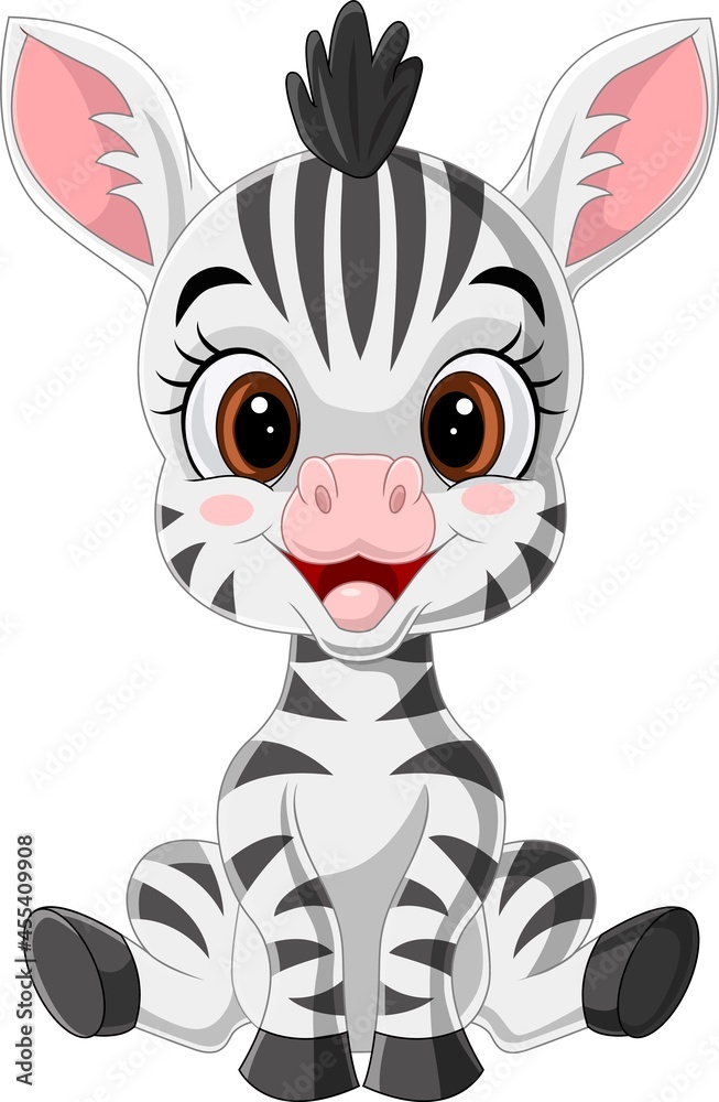 Fototapeta premium Cartoon cute baby zebra sitting