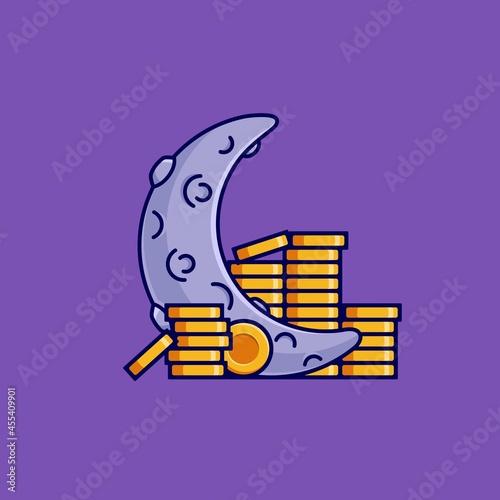 cute moon with coins vector cartoon illustration. to the moon vector flat style