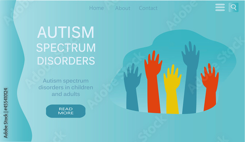 vector illustration on the theme of mental health, autism spectrum disorders. banner for website. different hands reaching up. trend illustration in flat style