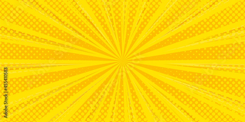 Halftone comic background. Yellow wallpaper template with superhero design. Vector illustration in pop art style