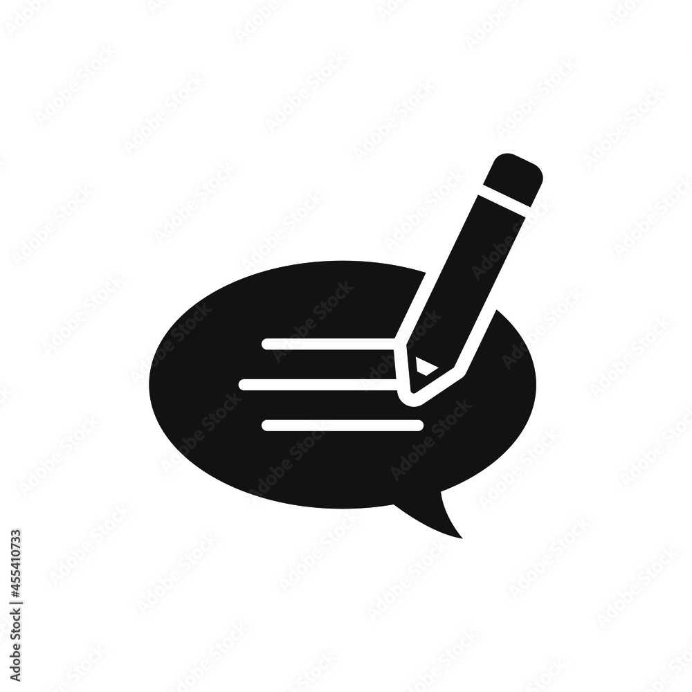 Writing feedback icon flat style. Speech bubble and pencil isolated on white background. Vector illustration Writing feedback icon flat style. Speech bubble and pencil isolated on white background. Vector illustration