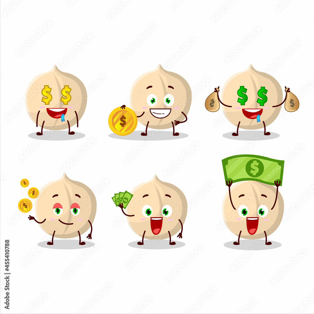 Macadamia cartoon character with cute emoticon bring money