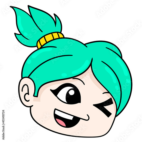 the head of a beautiful girl with sensual pigtails, doodle icon drawing
