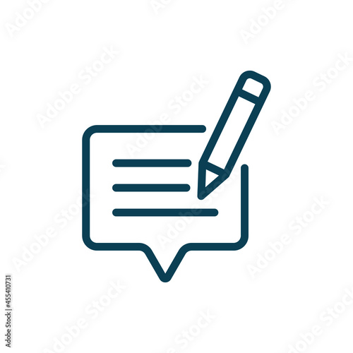 Writing feedback icon line style. Speech bubble and pencil isolated on white background. Vector illustration
