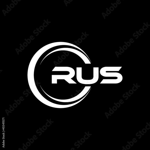 RUS letter logo design with black background in illustrator, vector logo modern alphabet font overlap style. calligraphy designs for logo, Poster, Invitation, etc.
