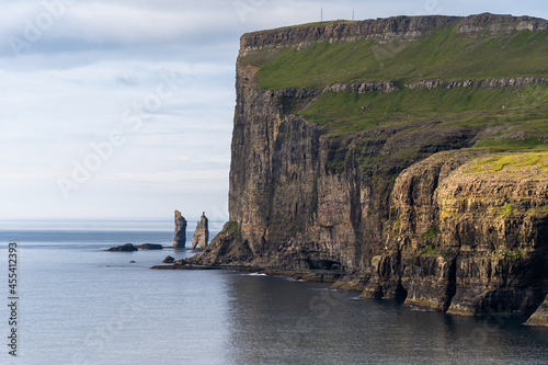 Beautiful aerial view of Risin and Kellingin, the giant and the witch view from Tjornuvik in the Faroe Island photo