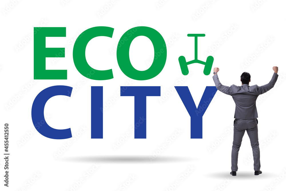 Eco city in ecology concept with businessman Eco city in ecology concept with businessman