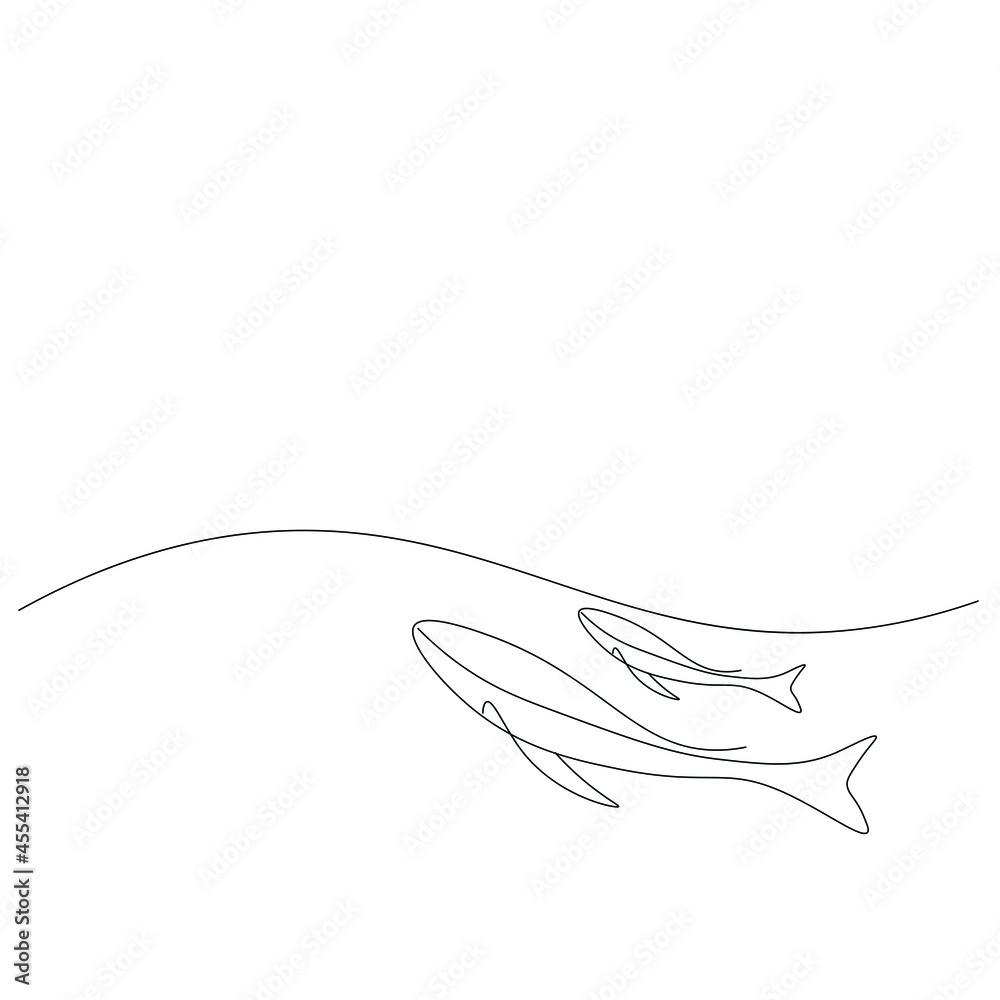Whales swimmin on sea line drawing vector illustration Whales swimmin on sea line drawing vector illustration
