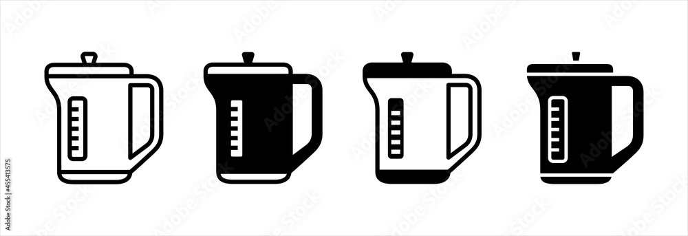 Electric kettle icon set. Modern tea maker jug vector icons set. Vector illustration Electric kettle icon set. Modern tea maker jug vector icons set. Vector illustration