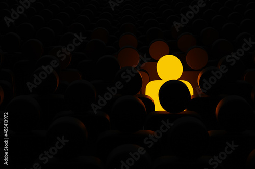 Human sign outstanding among group. Leader, Unique, Think different, Individual and standing out from the crowd concept. 3d illustration