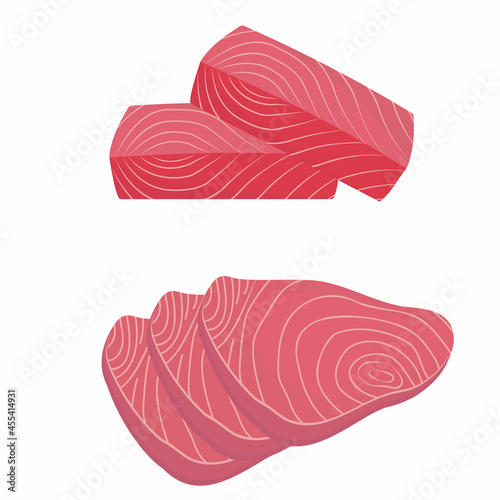 Tuna fish in section, color vector isolated illustration