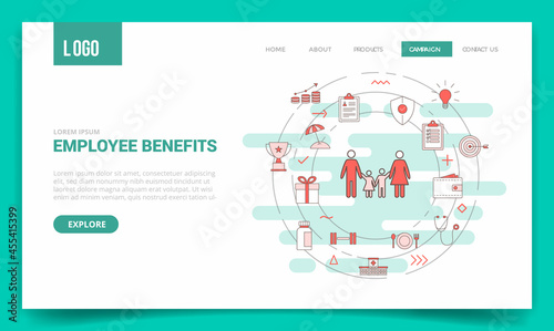 employee benefits concept with circle icon for website template or landing page homepage