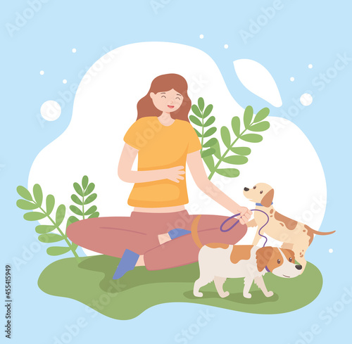 girl sittting with her pets © Stockgiu
