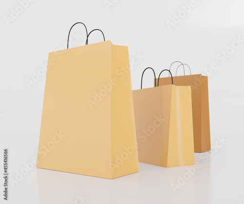 Shopping bags on flat surface. 3D rendering illustration. 