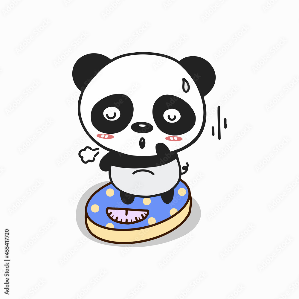 Cute panda weighed on the scales. Cute cartoon character. Cute panda weighed on the scales. Cute cartoon character.