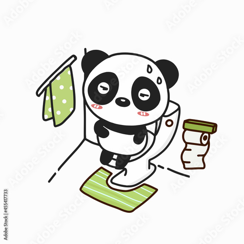Cute panda Pooping On Toilet. Cute cartoon character.