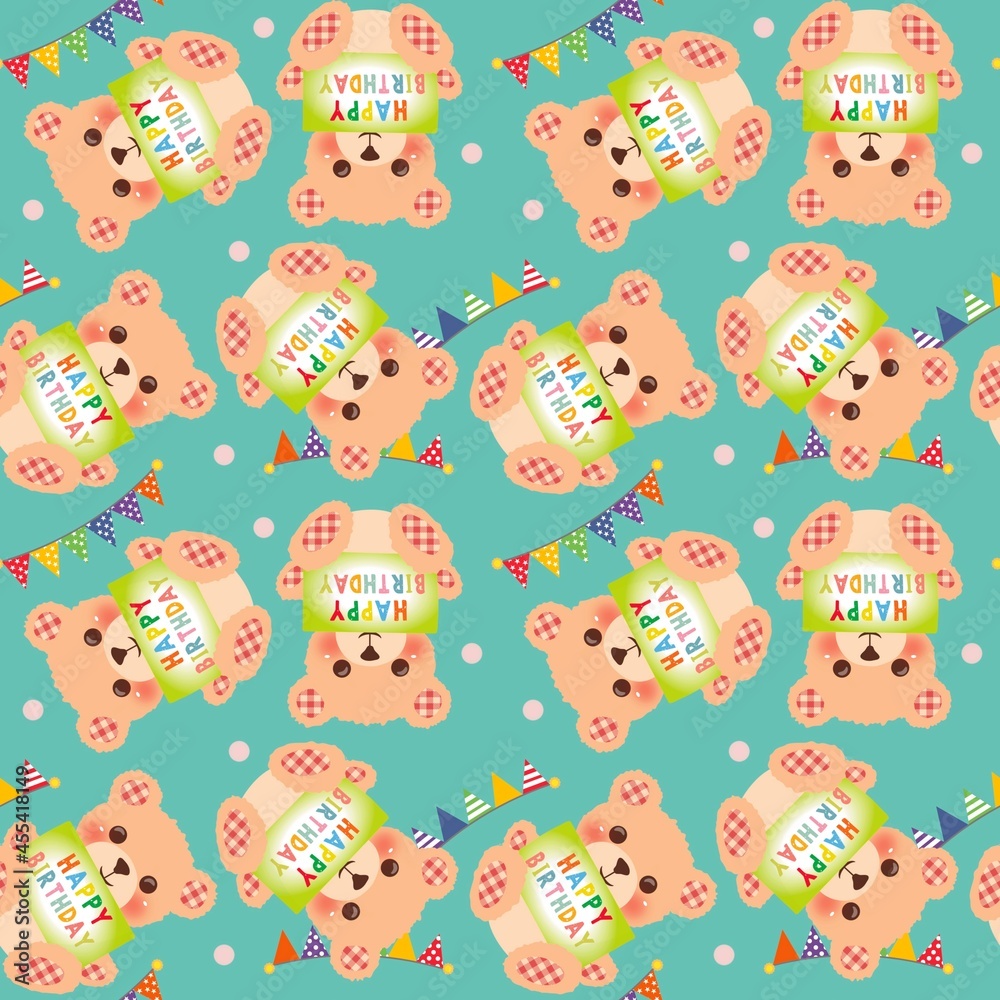 seamless pattern happy birthday bear ,シームレス,パターン ハッピーバースデー ベアー seamless pattern happy birthday bear ,シームレス,パターン ハッピーバースデー ベアー