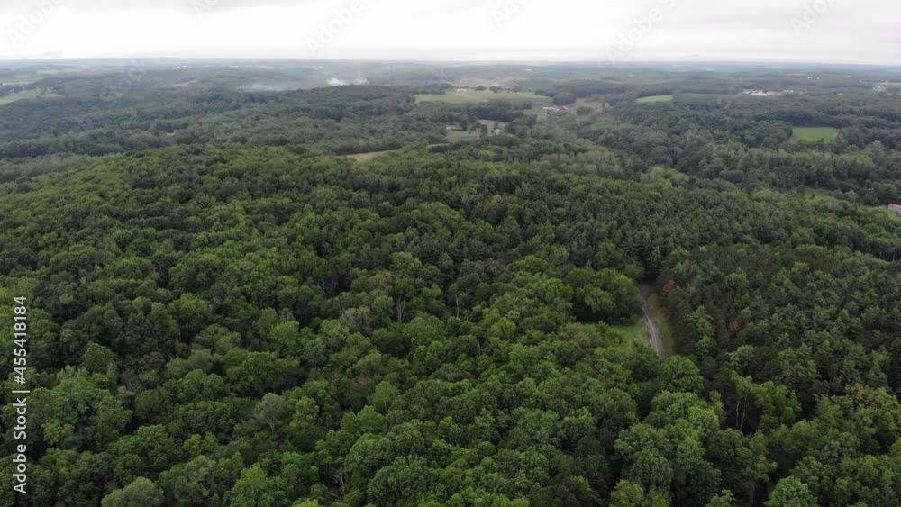 Aerial Shot Of Small River Surrounded By Forest Trees In Beavercreek, Ohio Aerial Shot Of Small River Surrounded By Forest Trees In Beavercreek, Ohio