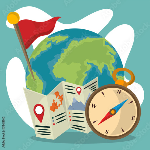 geography globe compass and map