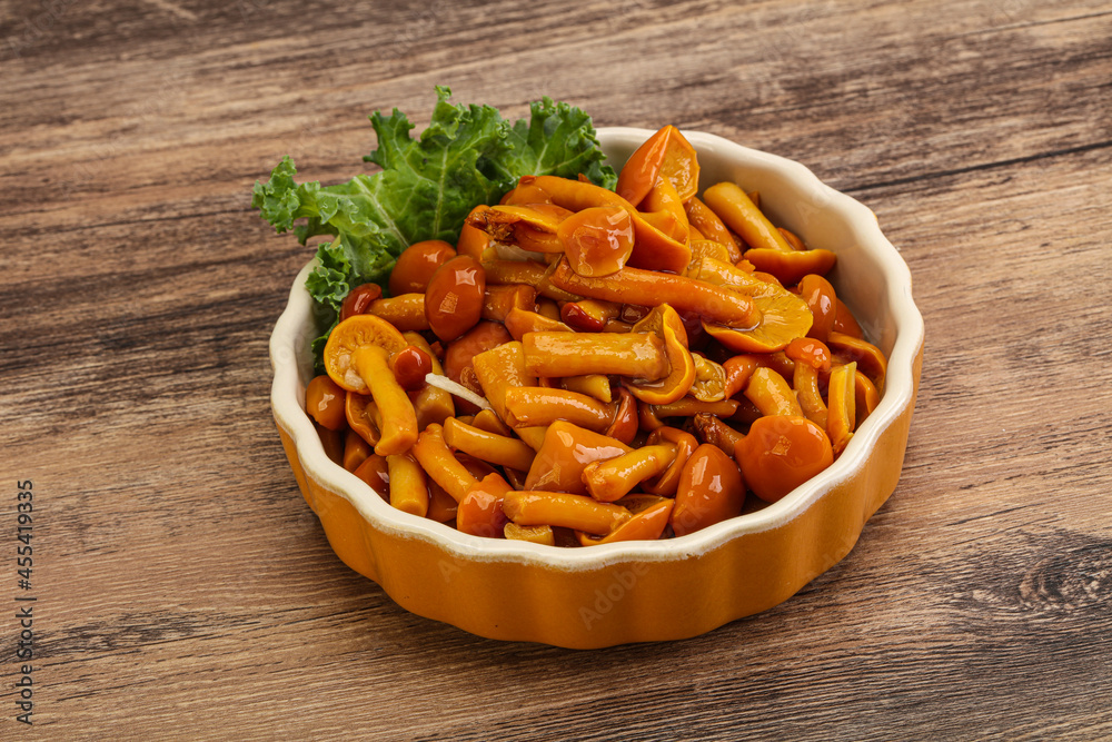 Marinated mushroom - honey agaric in the bowl Marinated mushroom - honey agaric in the bowl