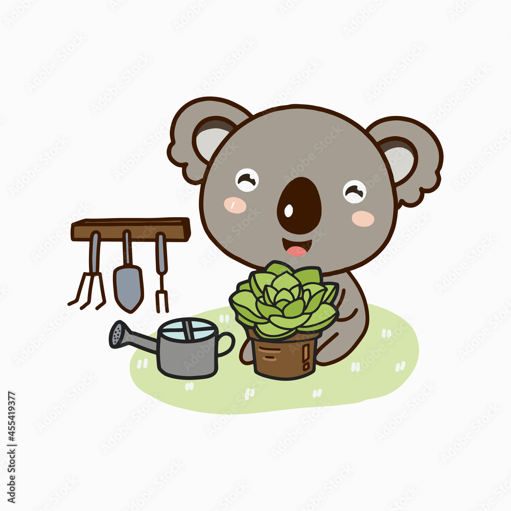 Little Koala planting garden.Cute cartoon character. Little Koala planting garden.Cute cartoon character.