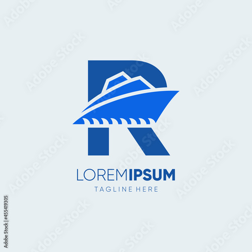 Letter R Ship Logo Design Vector Icon Graphic Illustration Emblem Background Template