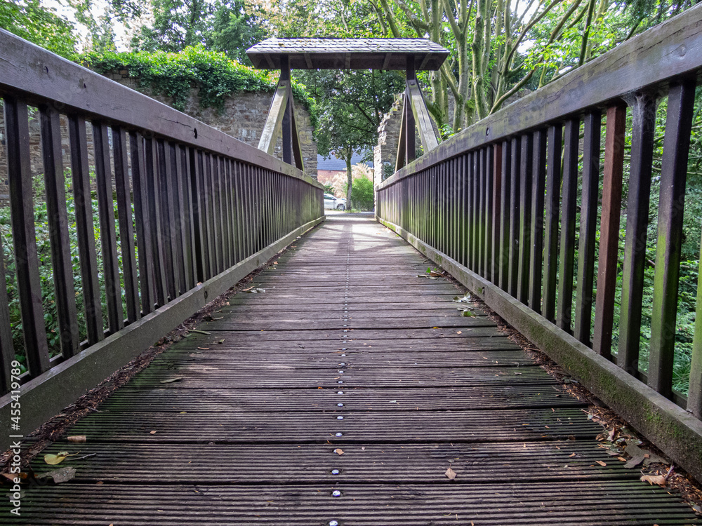 Small wooden bridge in the park