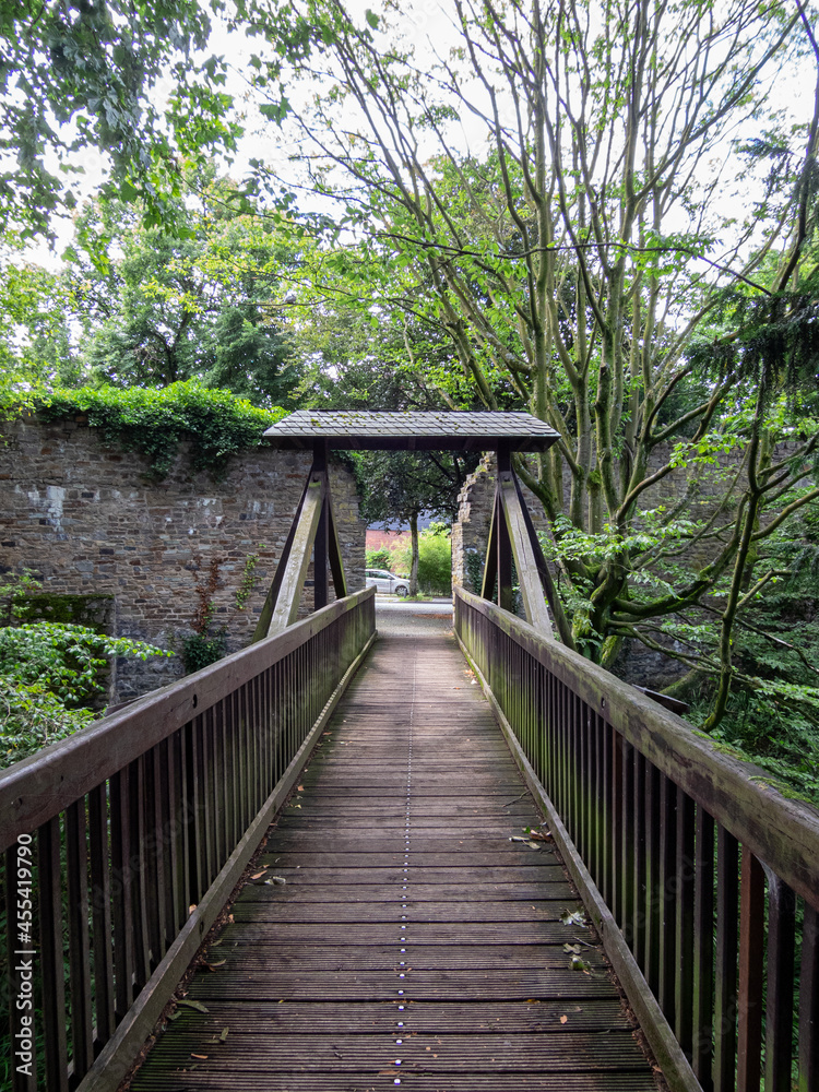 Small wooden bridge in the park