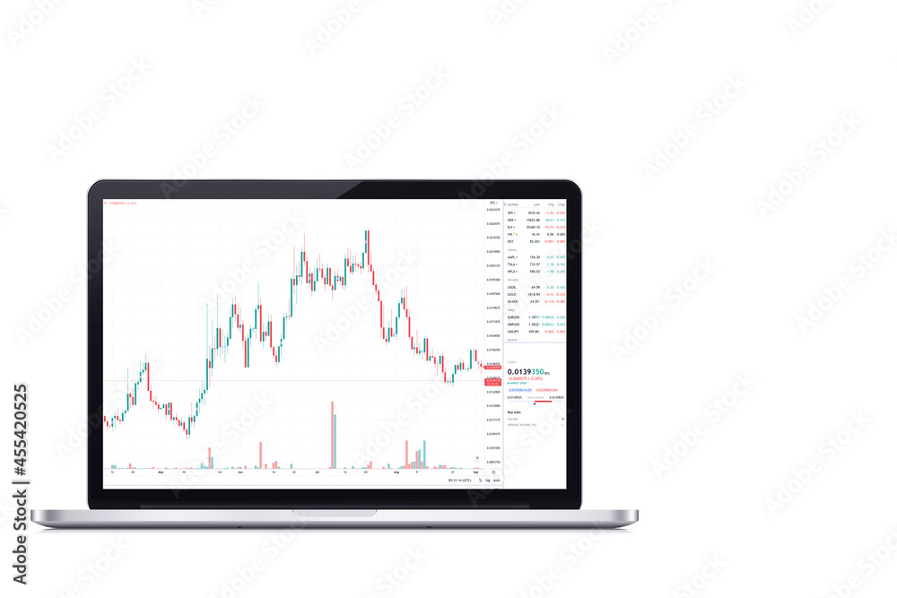 Financial stock market graph on the computer screen on white background. Stock Exchange. Financial stock market graph on the computer screen on white background. Stock Exchange.