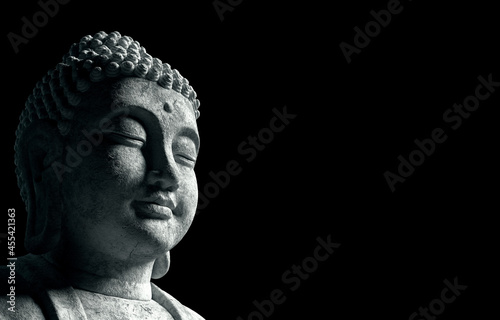 3d rendering of chinese stone bodhisattva in the dark background Chinese god