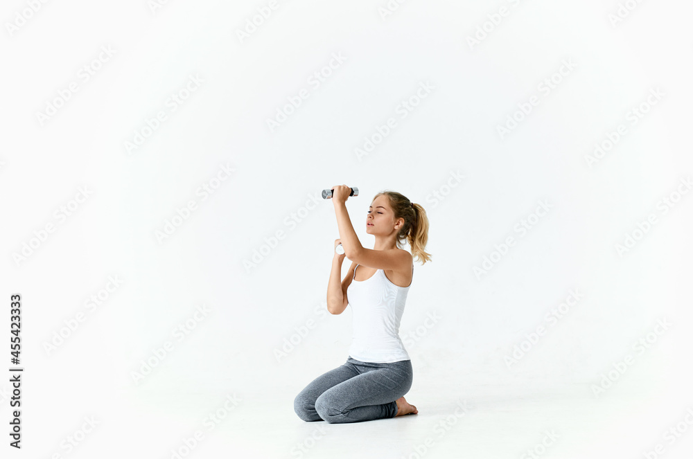 sports woman with dumbbells in hands motivation workout sports woman with dumbbells in hands motivation workout