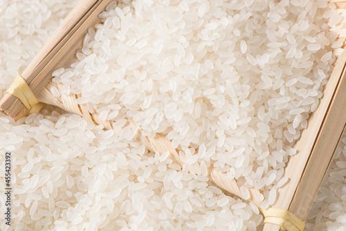 closeu up of raw white rice on rice background
