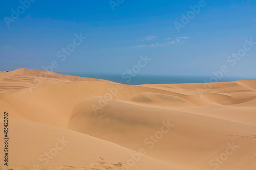 Fototapeta Naklejka Na Ścianę i Meble -  Jeep tire marks. The Namib Desert on the Atlantic coast.