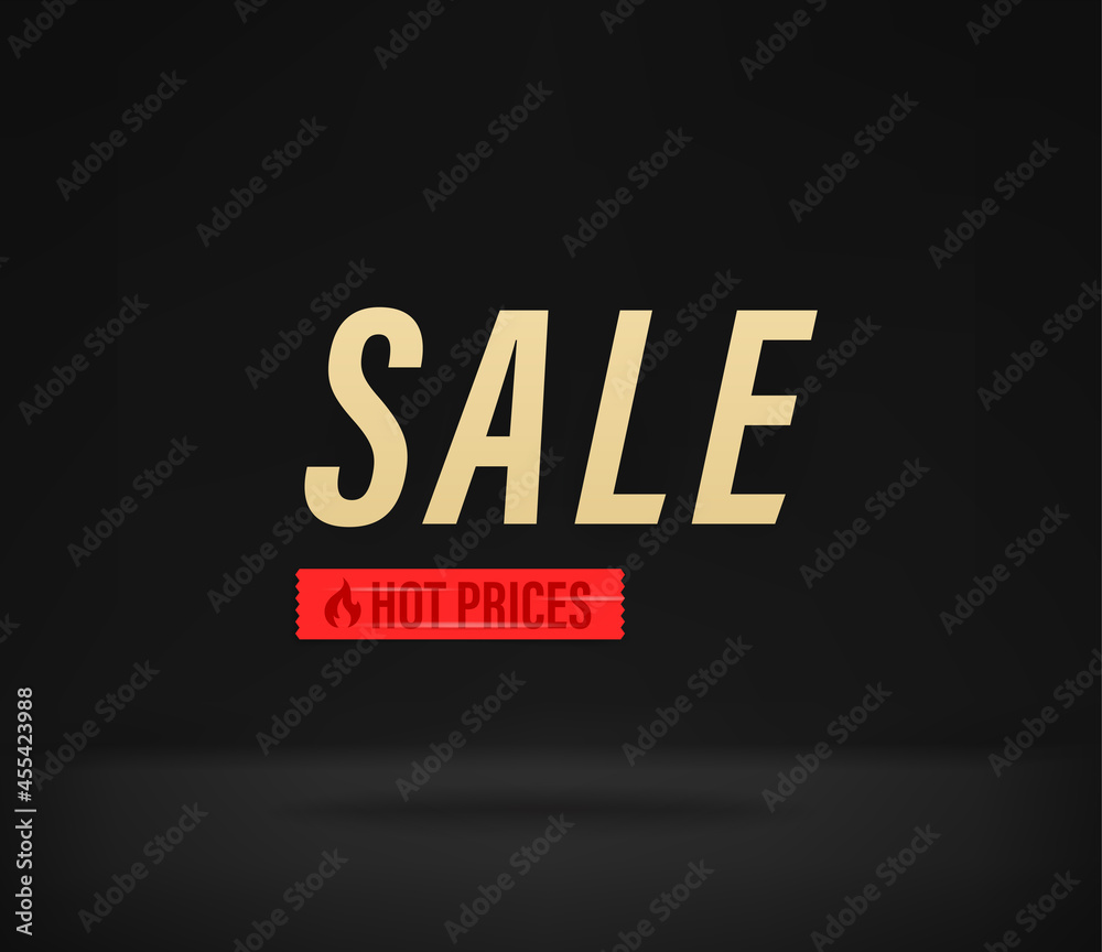 Sale banner on black background. Hot prices