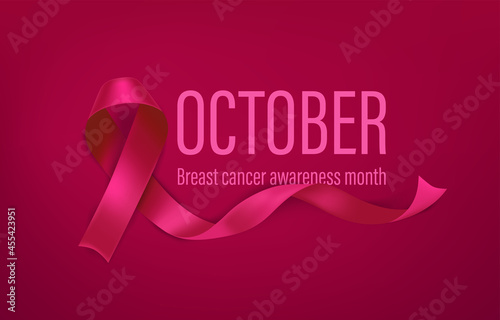Breast cancer awareness month. Banner with pink silk ribbon