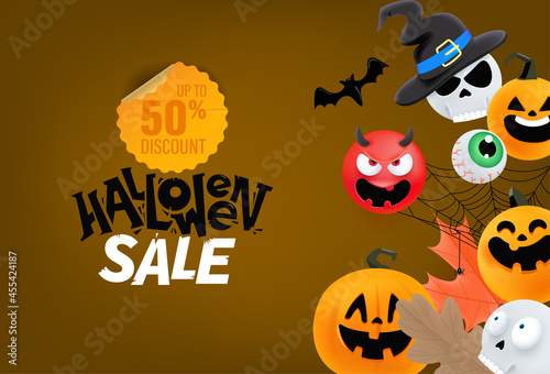 Halloween sale banner. Halloween banner with cute characters