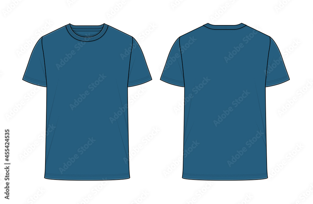 Short sleeve Round neck Vector T-shirt Artwork for Tech-pack [ Color: Atlantic Blue ]