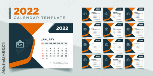 2022 desk calendar template with place for photo, desk calendar 2022