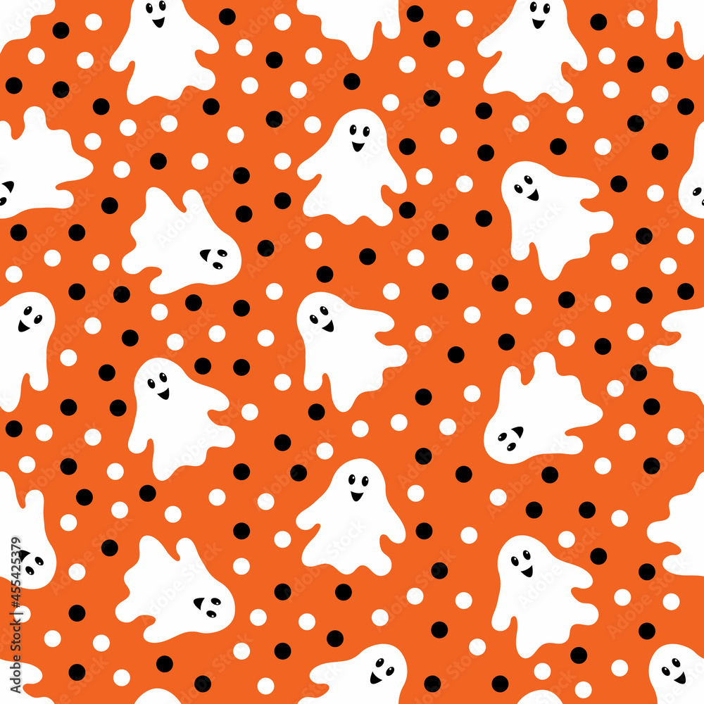 Seamless pattern with cartoon cute ghost. Vector illustration. Seamless pattern with cartoon cute ghost. Vector illustration.