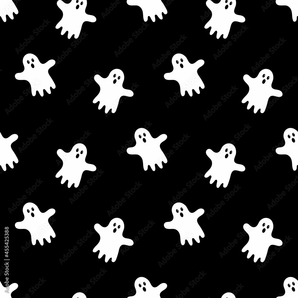 Seamless pattern with cartoon cute ghost. Vector illustration. Seamless pattern with cartoon cute ghost. Vector illustration.