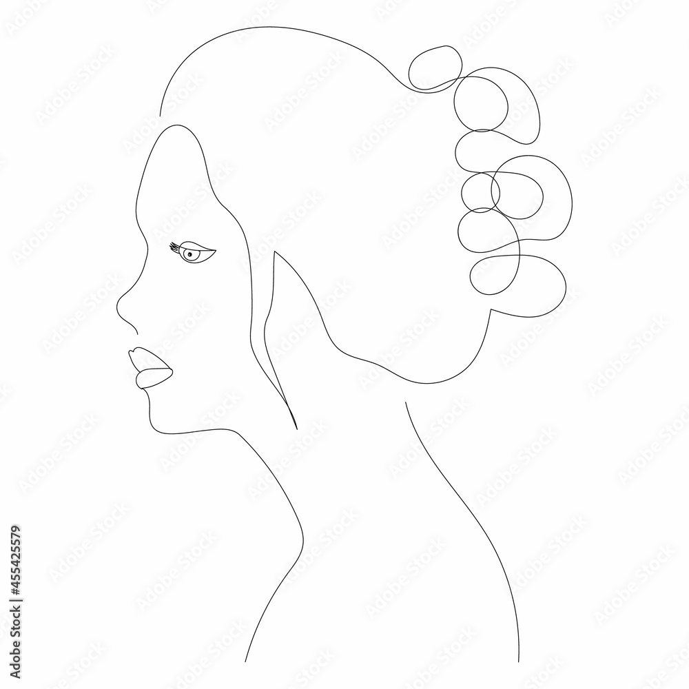 one continuous line drawing portrait girl vector