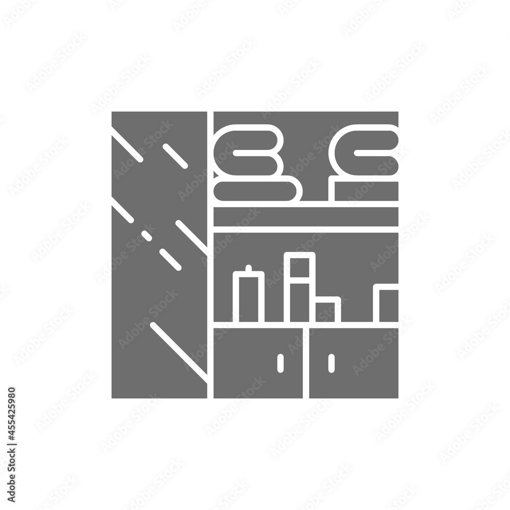 Clothes closet, wardrobe grey icon. Isolated on white background