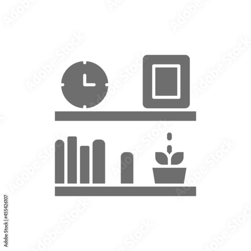 Office shelf, bookshelf grey icon. Isolated on white background